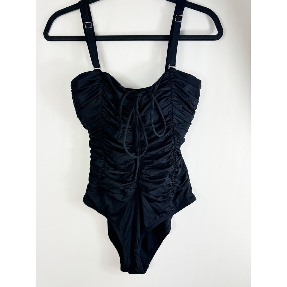Jantzen Womens Black One Piece Swimsuit Gathered front tie Bandeau 10